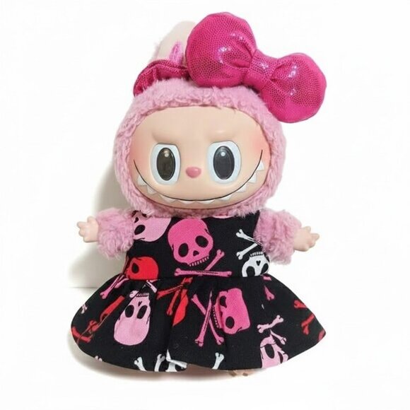 Halloween Skeleton Print Dress with Metallic Bow Labubu Outfit - Picture 3 of 7